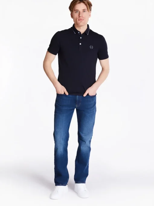 AX ARMANI Chest Round Logo Polo - Navy