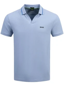 Boss Palle Tape Rib Open Neck Polo - Blue