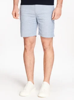 Boss Tapered Textured Linen Shorts - Blue