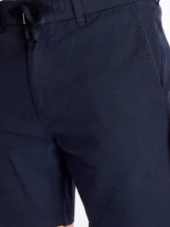 Boss Tapered Textured Linen Shorts - Blue