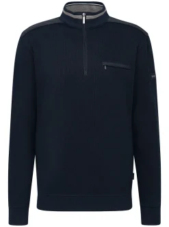 Bugatti Ribbed Quarter Zip Sweat - Navy