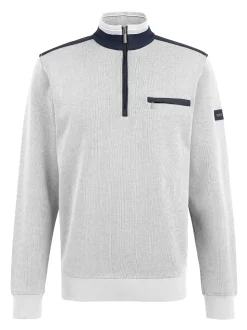 Bugatti Ribbed Quarter Zip Sweat - Light Grey