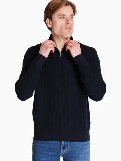 Bugatti Structured Quarter Zip Knit - Navy