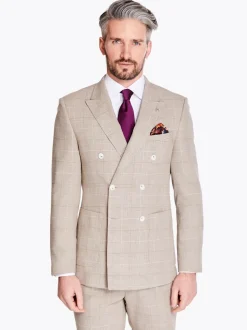 Herbie Frogg Check Double Breasted 2 Piece Suit - Stone