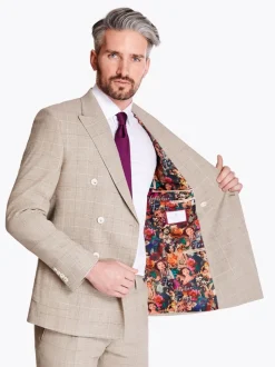 Herbie Frogg Check Double Breasted 2 Piece Suit - Stone