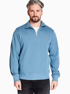 Lacoste High Neck Zipped Cotton Sweat - Blue