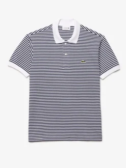 Lacoste Striped Cotton Pique Polo - Navy