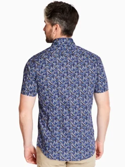 Marco Capelli Satin Stretch Leaf Print - Blue