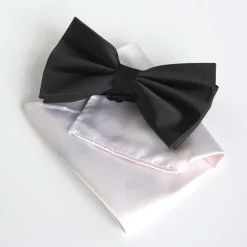 Marco Capelli Silk Black Bow & White Pocketsquare - Black