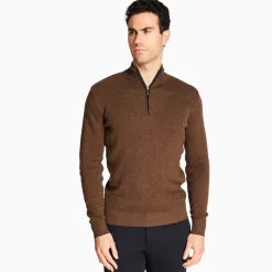 Marco Capelli Structured Two Tone Cotton Half Zip - Brown
