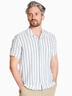 Marco Capelli Structured Stripe Cuban Collar Shirt - Blue