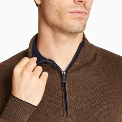 Marco Capelli Structured Two Tone Cotton Half Zip - Brown