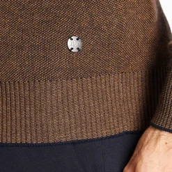 Marco Capelli Structured Two Tone Cotton Half Zip - Brown