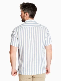 Marco Capelli Structured Stripe Cuban Collar Shirt - Blue