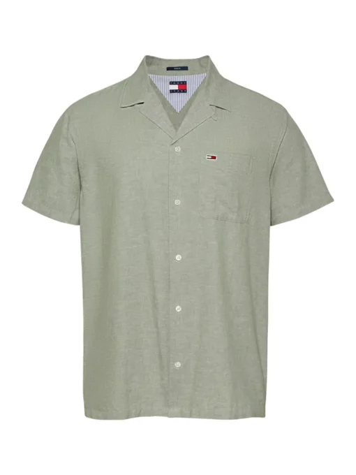 Tommy Jeans Classic Linen Cuban Collar Shirt - Green