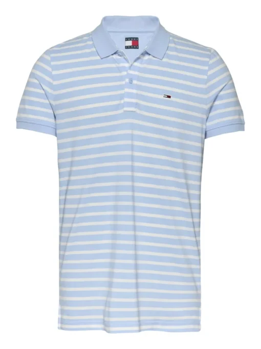 Tommy Jeans Slim Placket Stripe Polo - Blue