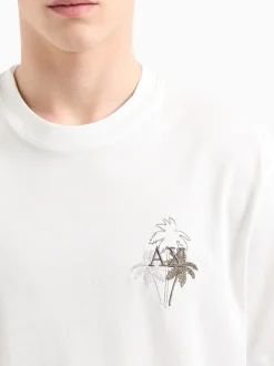 AX ARMANI All Over Logo Print T-Shirt - Stone