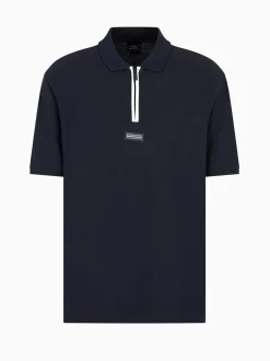 AX ARMANI Collar Zip Logo Detail Polo - Navy