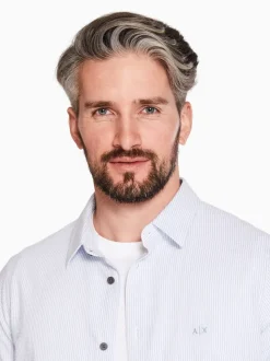 AX ARMANI Cotton Dyes Seersucker Shirt - Blue