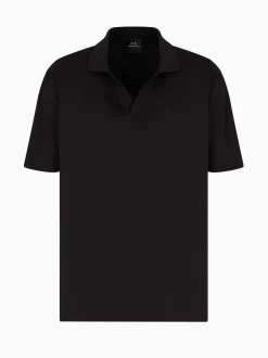 AX ARMANI Mercerized Cotton Open Neck Polo - Black