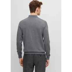 Boss Bono L Virgin Wool Polo Sweater - Grey