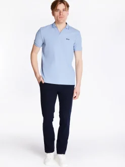 Boss Palle Tape Rib Open Neck Polo - Blue