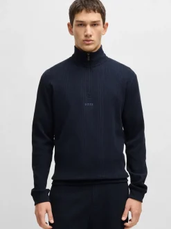Boss Structured Quarter Zip Sweatshirt - Blue