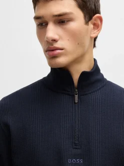 Boss Structured Quarter Zip Sweatshirt - Blue