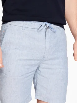 Boss Tapered Textured Linen Shorts - Blue