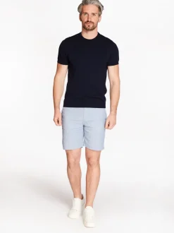 Boss Tapered Textured Linen Shorts - Blue