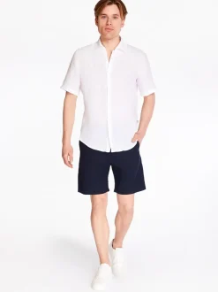 Boss Tapered Textured Linen Shorts - Blue