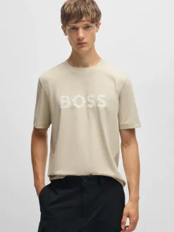 Boss Texture Logo T-Shirt - Stone