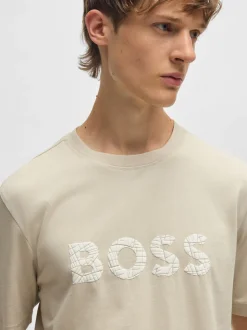 Boss Texture Logo T-Shirt - Stone