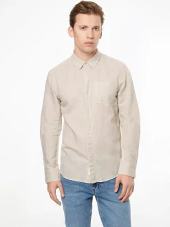 Calvin Klein Cotton Linen Chest Pocket Shirt - Stone