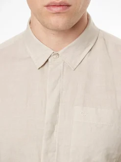 Calvin Klein Cotton Linen Chest Pocket Shirt - Stone