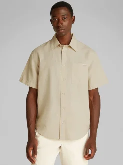 Calvin Klein Jeans Linen Cotton Short Sleeve Shirt - Stone