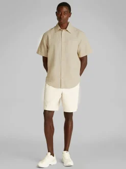Calvin Klein Jeans Linen Cotton Short Sleeve Shirt - Stone