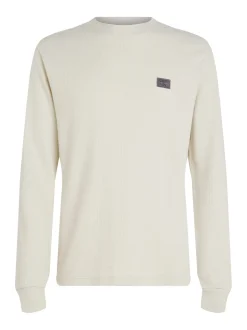 Calvin Klein Jeans Waffle Logo Long Sleeve T-Shirt - Stone