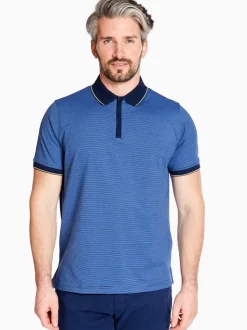 Club 1879 Zip Striped Polo Shirt - Navy