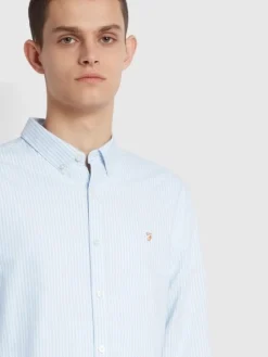 Farah Brewer Slim Fit Stripe Shirt - Blue