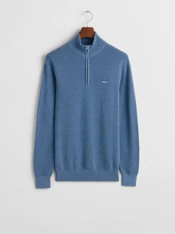 Gant Cotton Pique Quarter Zip - Blue