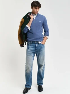 Gant Cotton Pique Quarter Zip - Blue