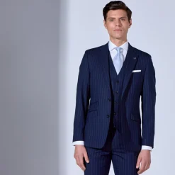Herbie Frogg Regular Fit 3 Piece Suit Stripe Suit - Navy