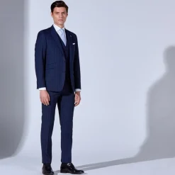 Herbie Frogg Regular Fit 3 Piece Suit Stripe Suit - Navy