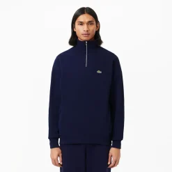 Lacoste High Neck Zipped Cotton Sweat - Navy