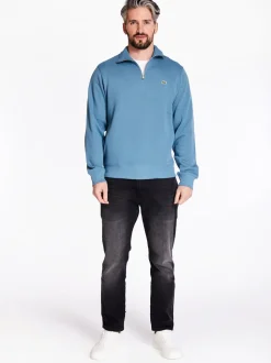 Lacoste High Neck Zipped Cotton Sweat - Blue
