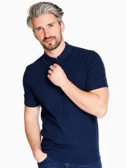 Marco Capelli All Over Structured Zip Polo - Navy