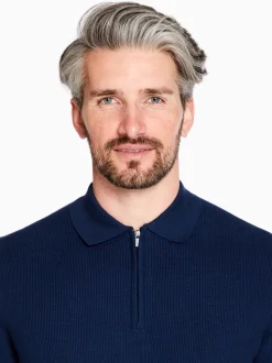 Marco Capelli All Over Structured Zip Polo - Navy