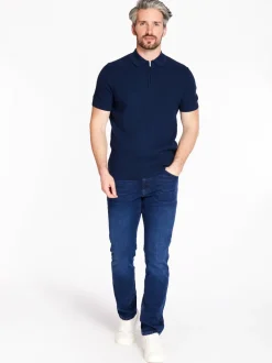 Marco Capelli All Over Structured Zip Polo - Navy