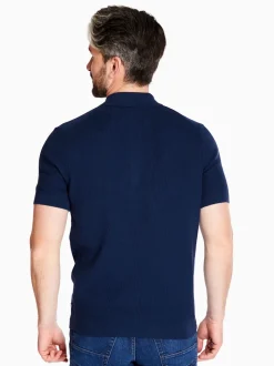 Marco Capelli All Over Structured Zip Polo - Navy